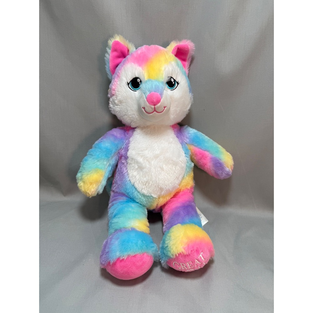 Build-A-Bear Plush Rainbow Tie Dye Great Wolf Lodge Husky Dog Kidcore 17"